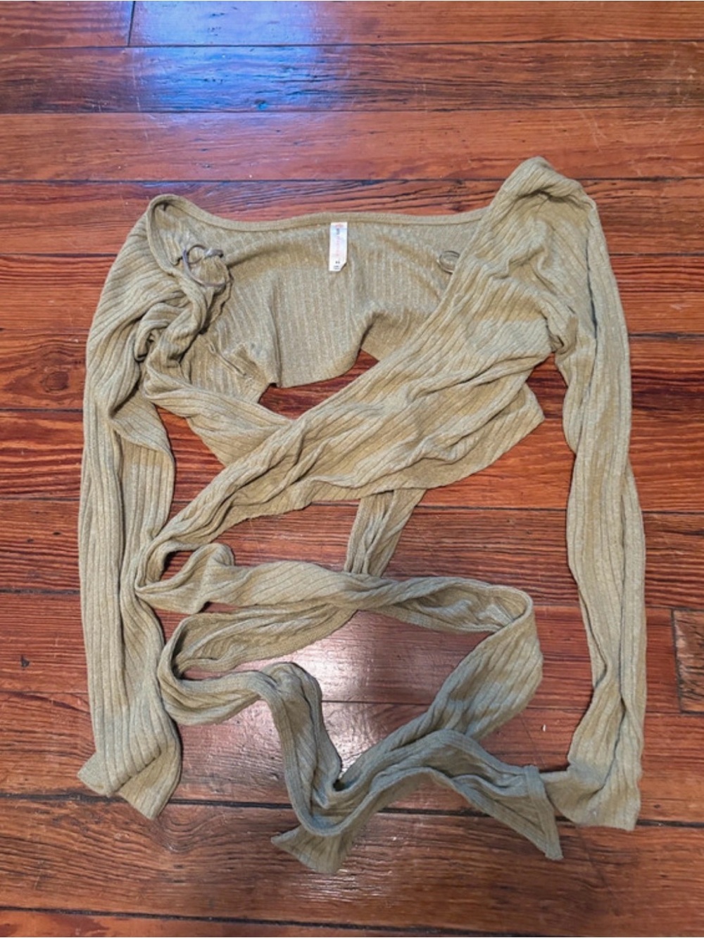 Ribbed Long-Sleeve Wrap Crop Top - Olive Green